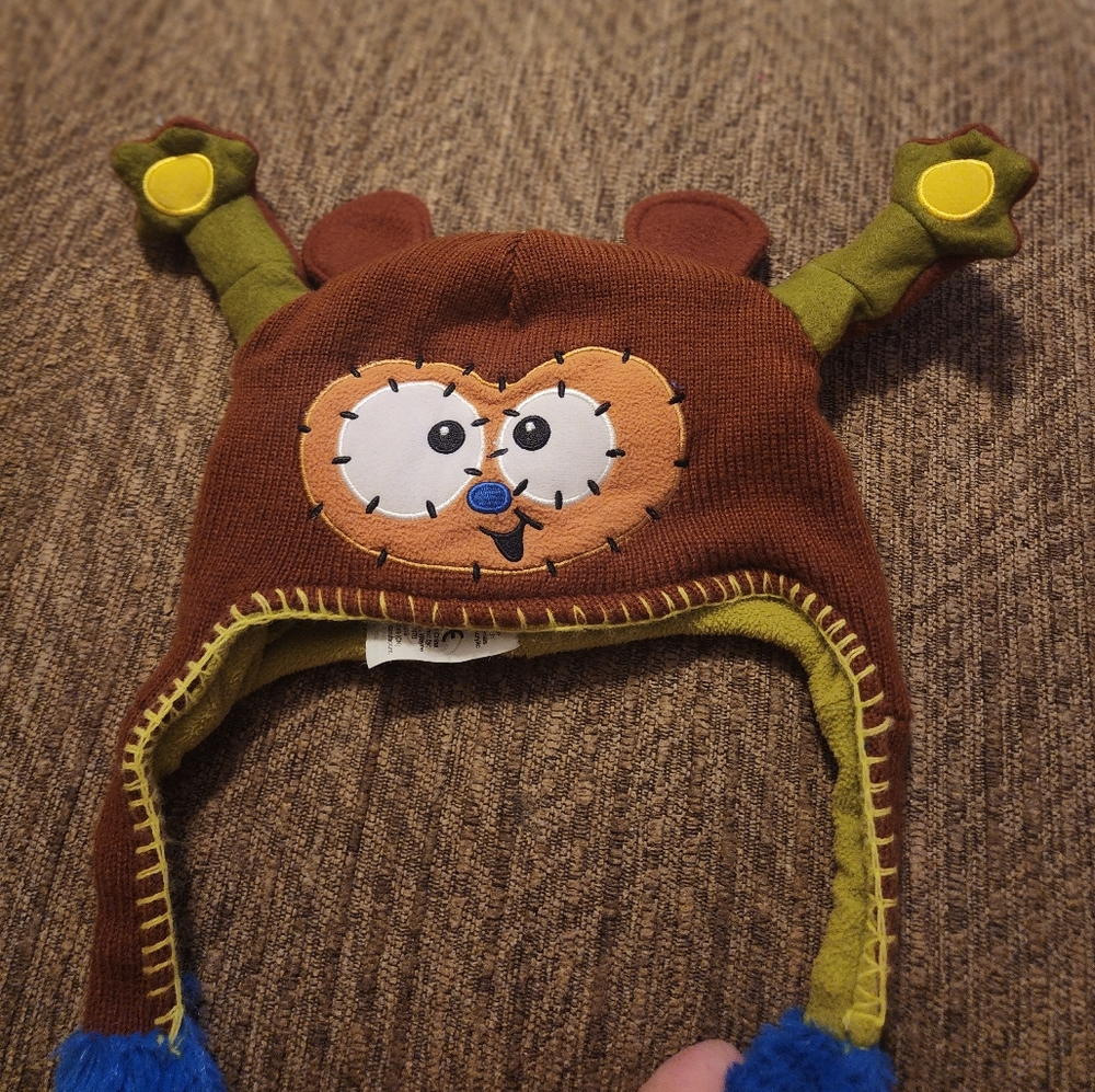 Flipeez Monkey Pullover Beanie Hat Cap Winter Knit Hat Brown Kids Boys One Size